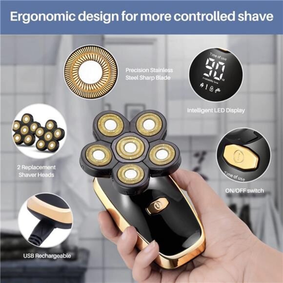 Head Shaver for Bald Men-Rotary Electric Razor Cordless Waterproof Multifunction - Picture 2 of 7